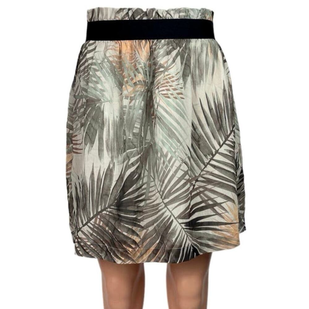 H&M Green Gray Palm Tropical Print Elastic Waist Pull On Mini A Line Skirt Sz 6